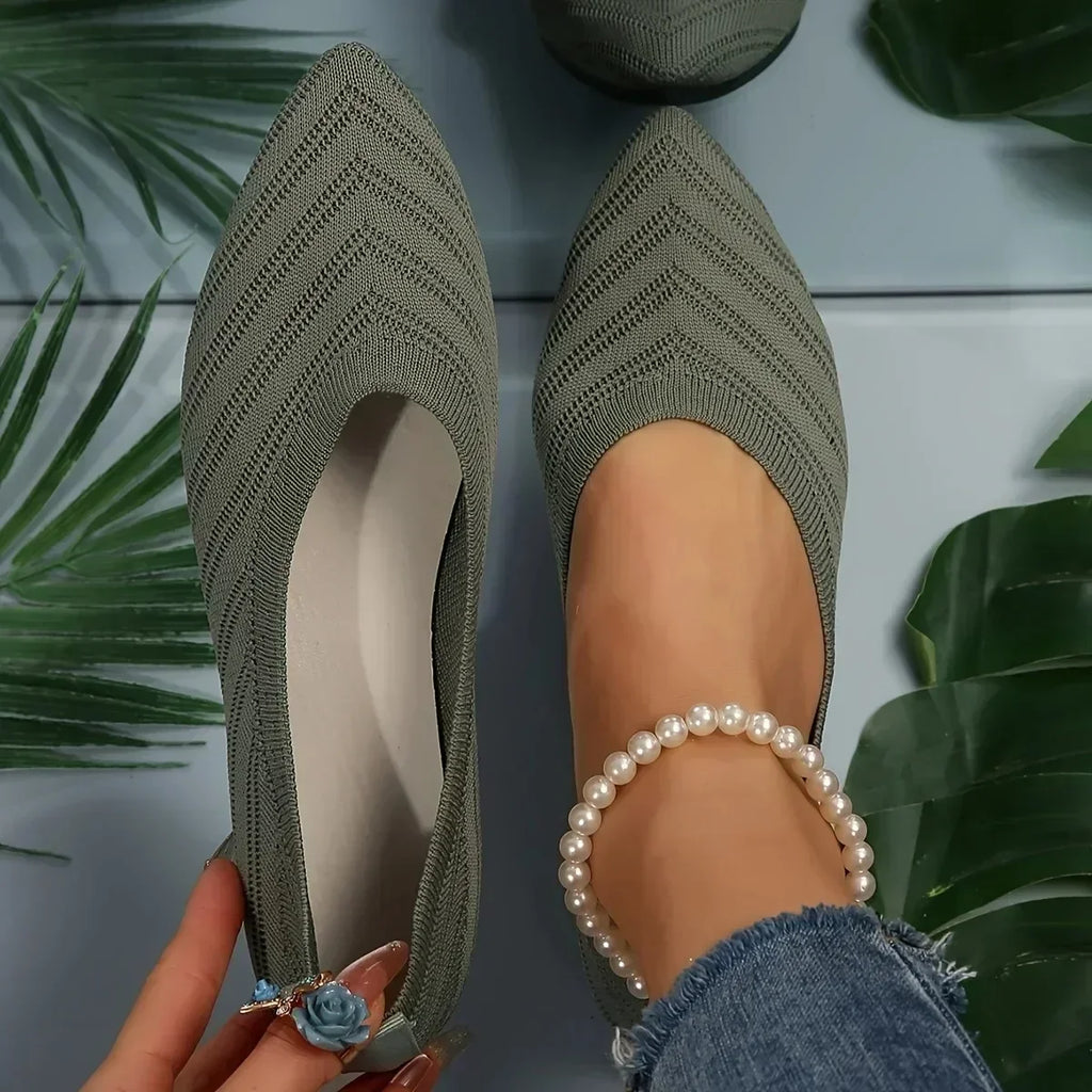 Women's Ballet Flats Pointed Toe with Stretch Knit Upper - 15
