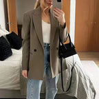 Women's Structured Blazer with Notched Lapel and Double Button - 6