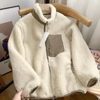 Women's Teddy Coat with High Collar and Zip Pocket - Shade B