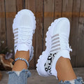 Women's Sneakers with Animal Print Panel and Lace-Up Front - White