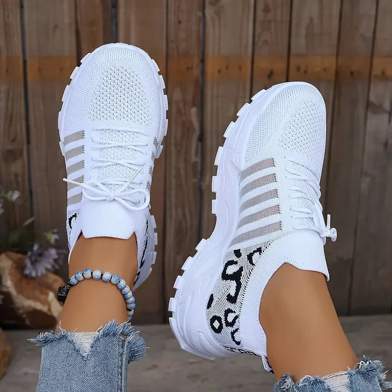Women's Sneakers with Animal Print Panel and Lace-Up Front - 2
