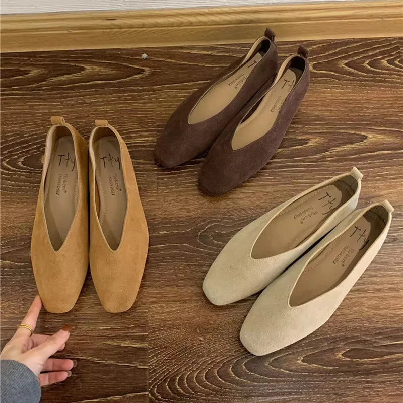 Women's Square-Toe Ballet Flats with Vintage Loafer Silhouette - 3