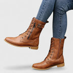 Women's Lace-Up Combat Boots with Buckle and Zip Detail - 5