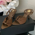 Women's Pleated Buckle Heeled Sandals with Ankle Strap - 5