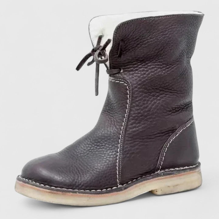 Women's Ankle Boots with Fleece Trim and Lace-Up Front - 2