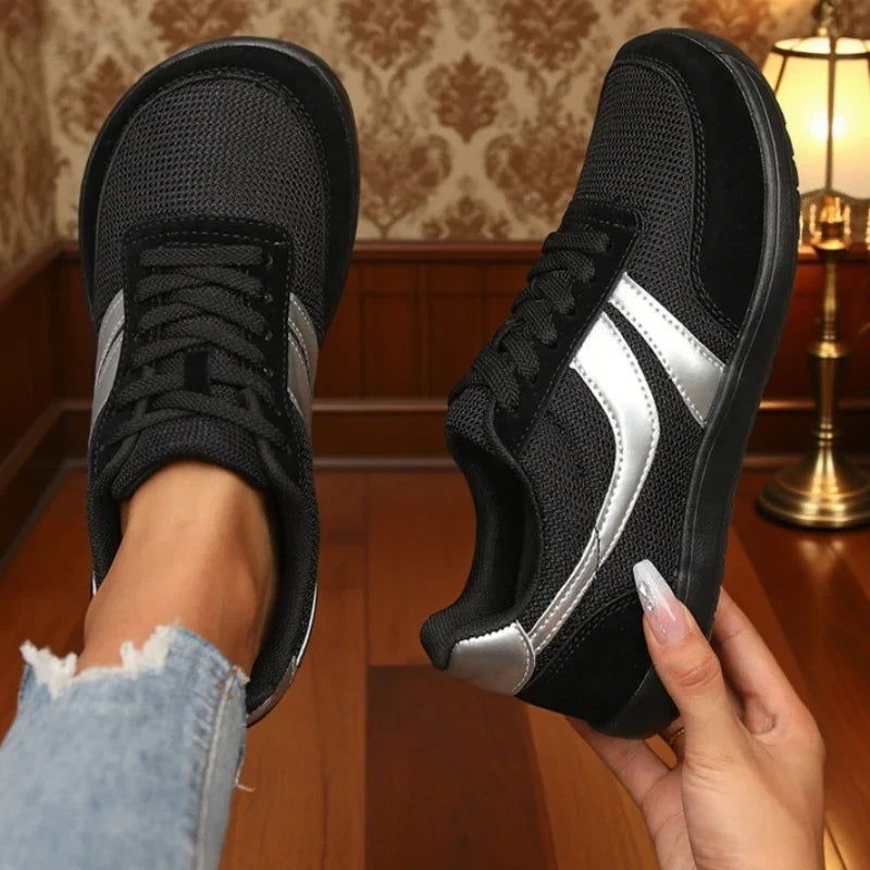 Women's Wide-Fit Canvas Trainers with Lace-Up Front and Flatform Sole - 6
