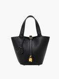 Structured Bucket Bag with Gold-Tone Lock Detail - Black
