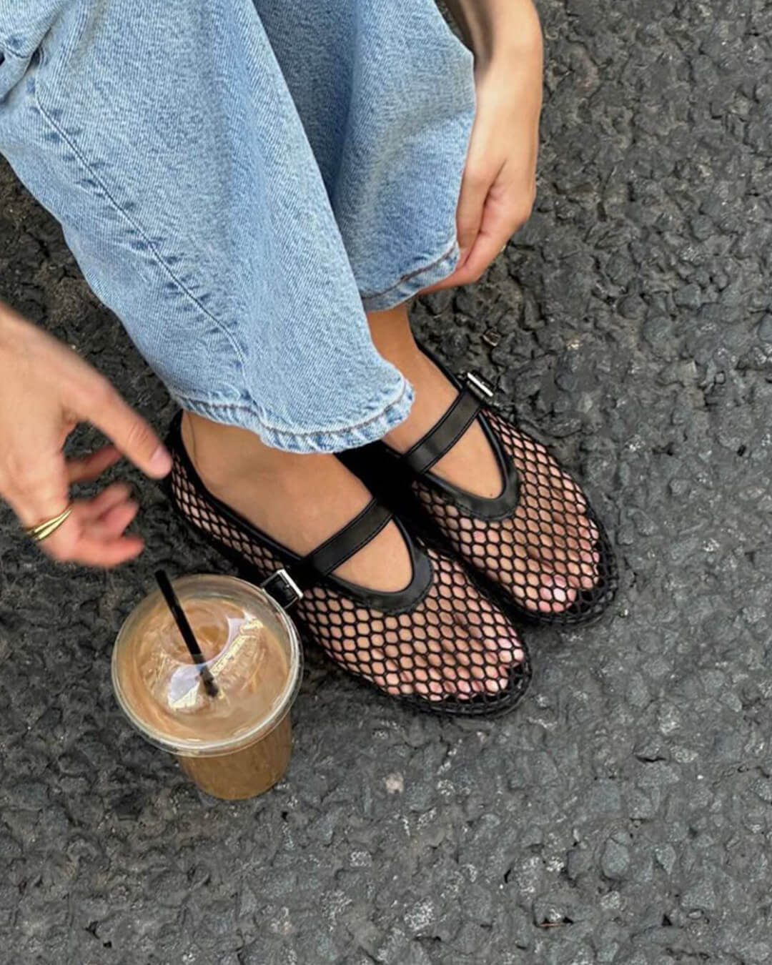 Women's Mary Jane Mesh Flats with Ankle Strap - 2