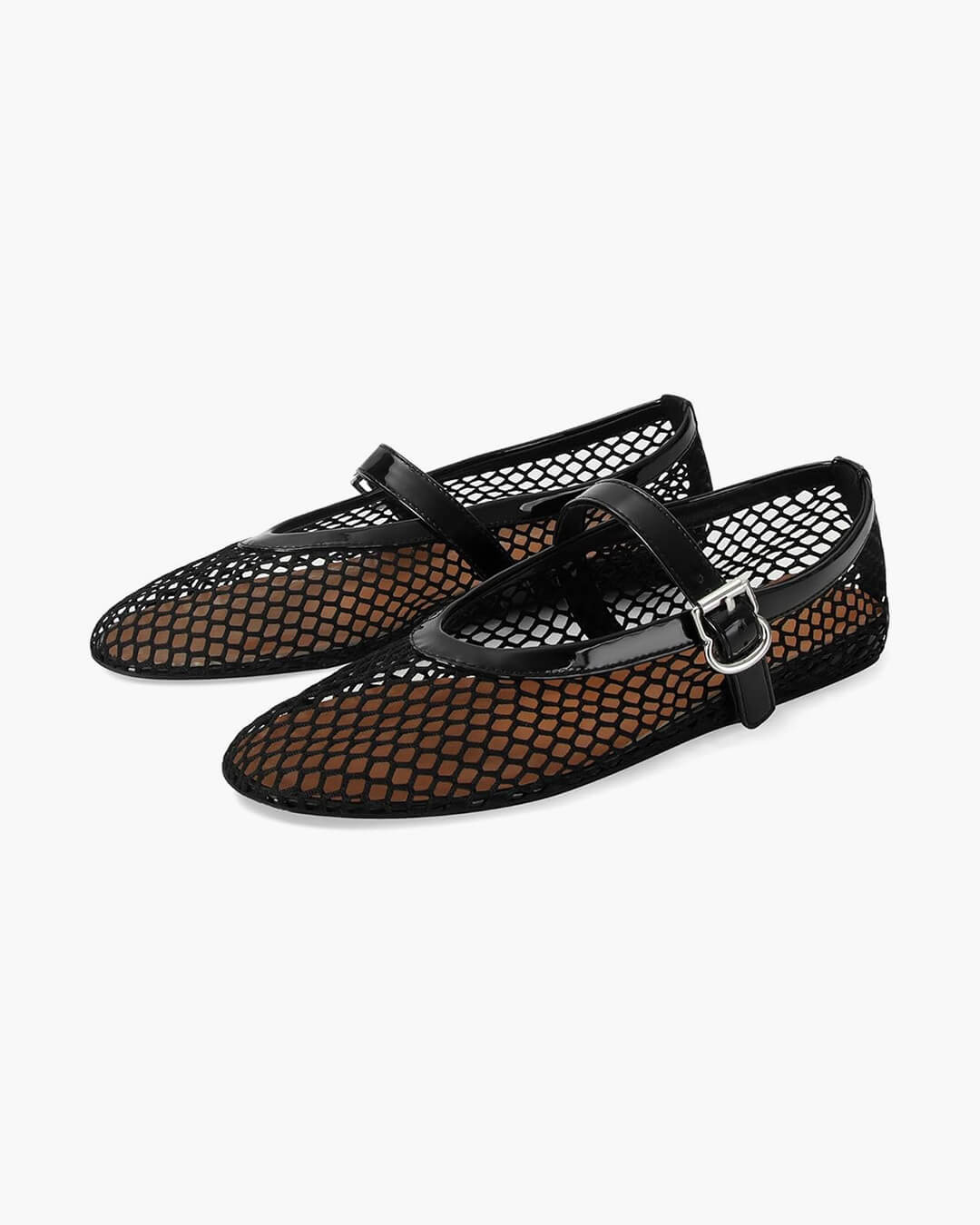 Women's Mary Jane Mesh Flats with Ankle Strap - Black