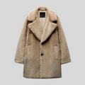 Women's Teddy Coat with Notch Collar and Classic Cut - Brown