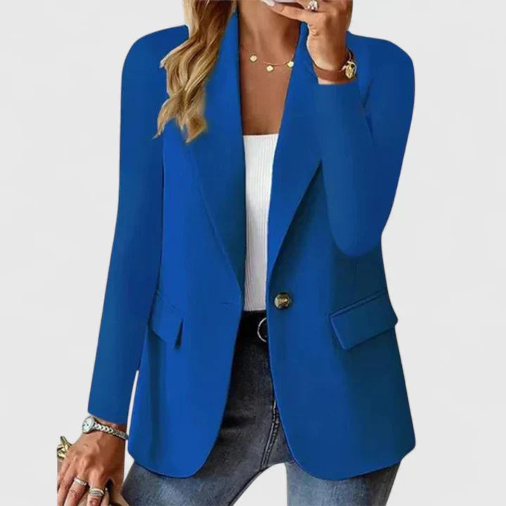 Women's Blazer Tailored Single Button with Notched Lapel - Blue