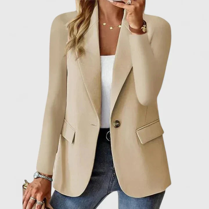 Women's Blazer Tailored Single Button with Notched Lapel - Beige