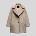 Women's Teddy Coat with Notch Collar and Classic Cut - Grey