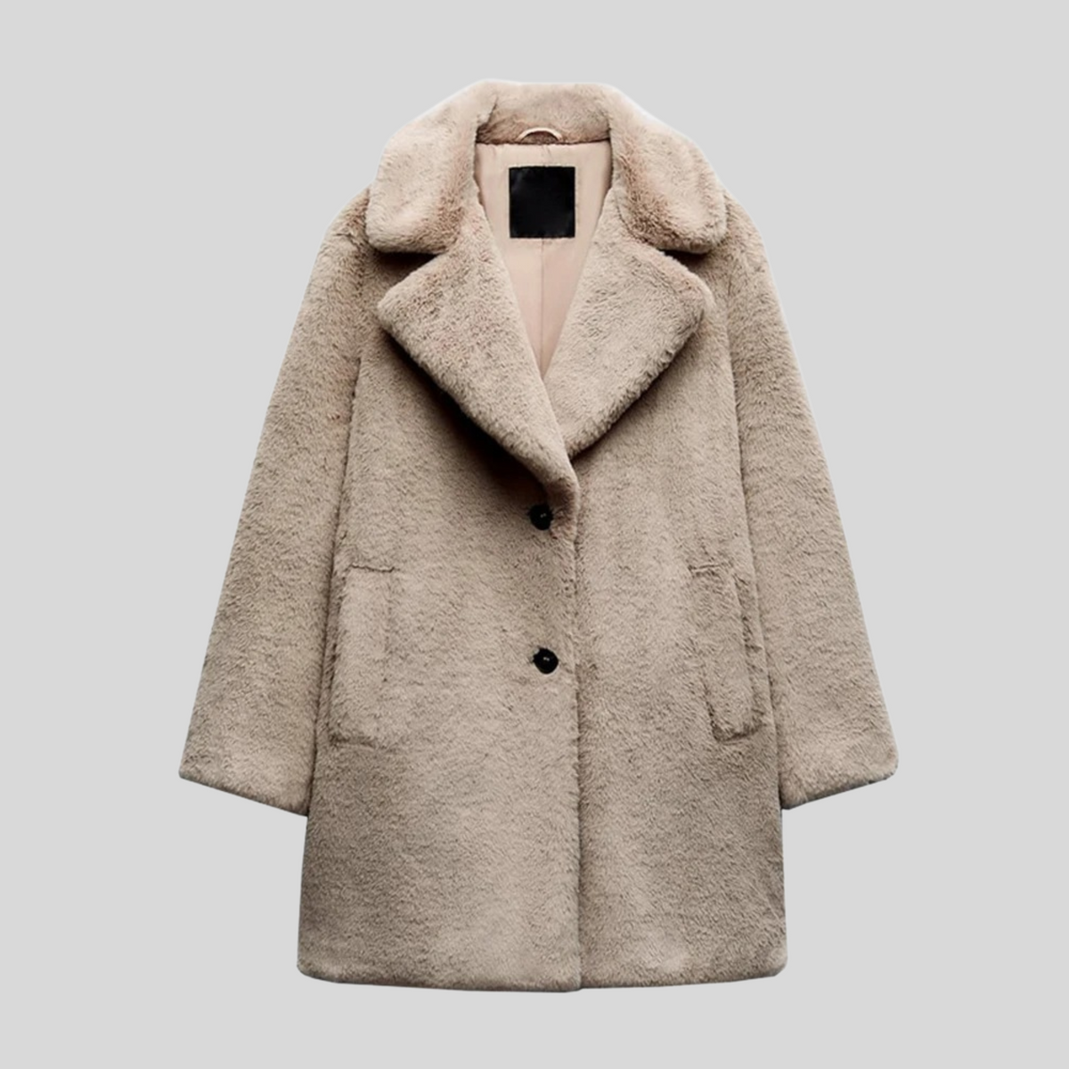 Women's Teddy Coat with Notch Collar and Classic Cut - Grey