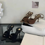 Women's Pleated Buckle Heeled Sandals with Ankle Strap - 6