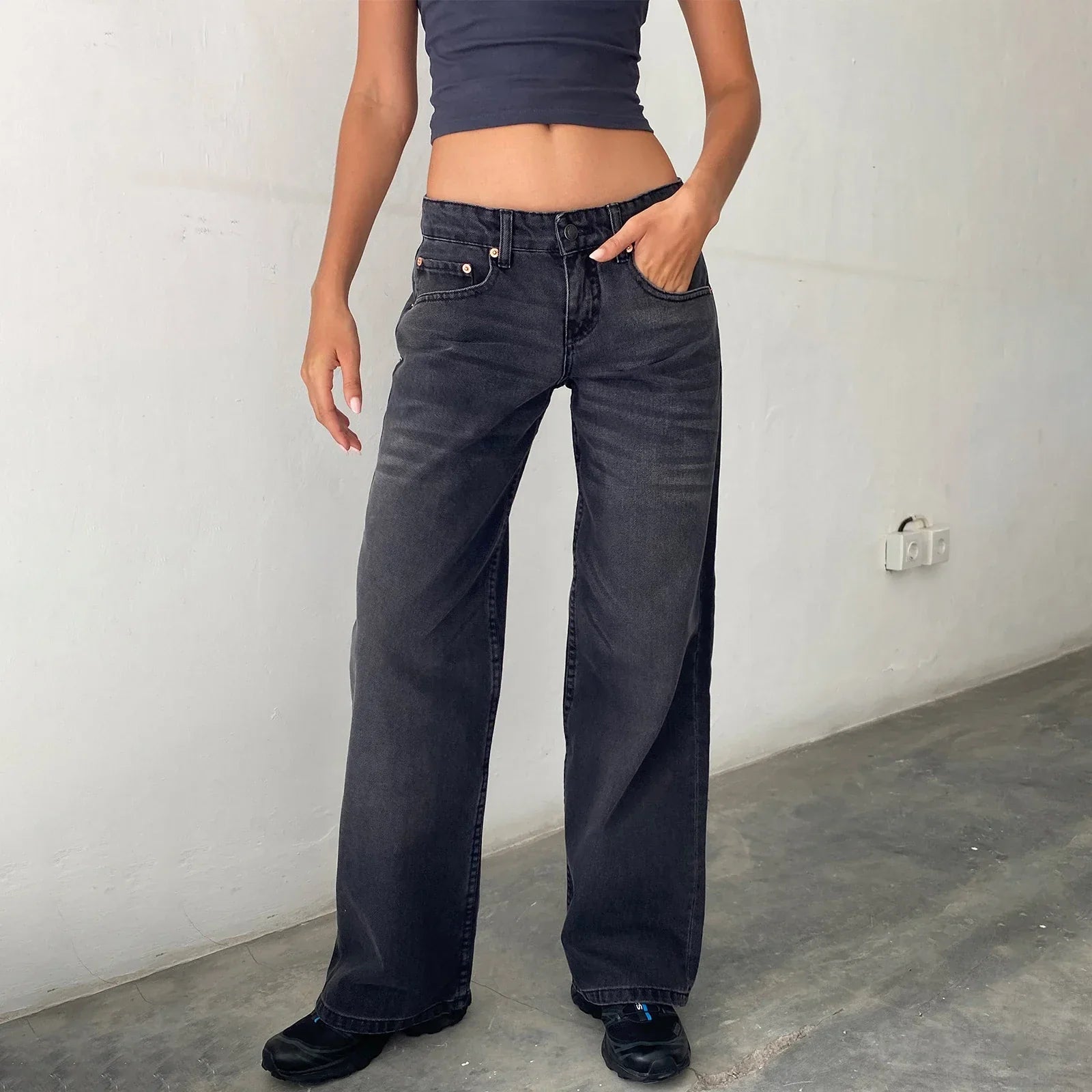 Women Wide Leg Jeans High Waist Relaxed Fit - Wash E