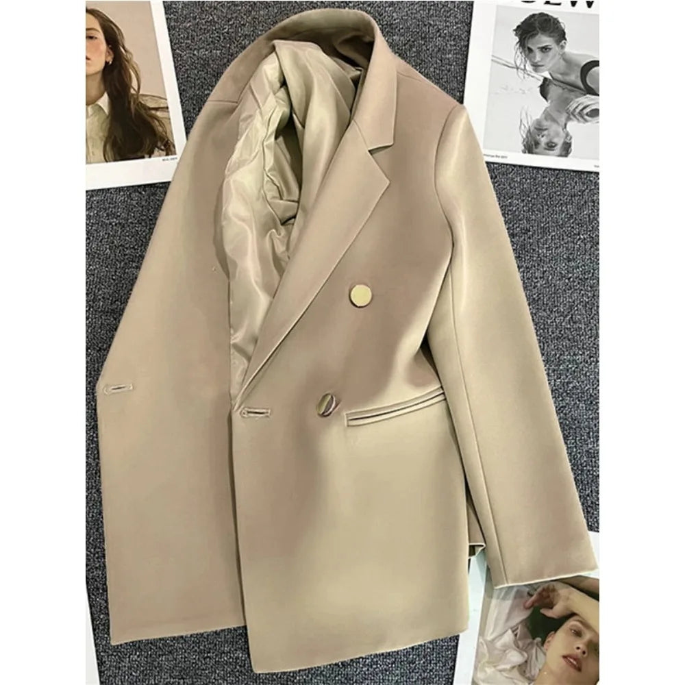 Women's Blazer Double-Breasted with Notched Lapel and Structured Fit - 6