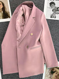 Women's Blazer Double-Breasted with Notched Lapel and Structured Fit - Pink