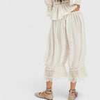 Women's Trousers with Lace Trim and Relaxed Fit - 11