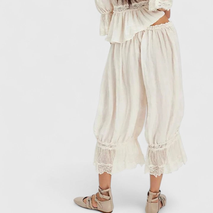 Women's Trousers with Lace Trim and Relaxed Fit - 11