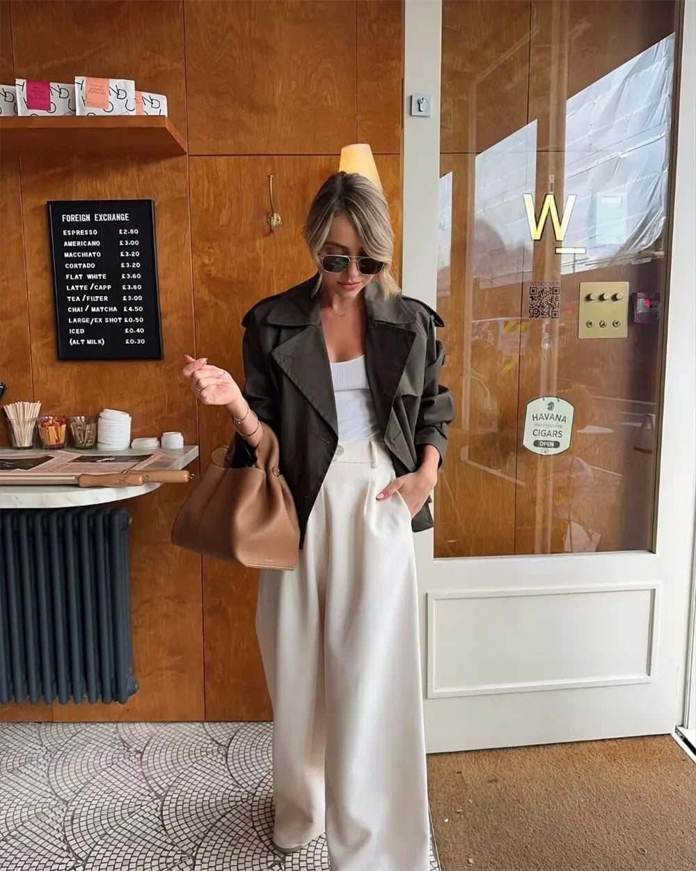 Women's Cropped Trench Coat with Double-Breasted Buttons and Belted Cuffs - 6