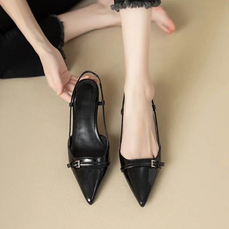 Women's Slingback Sandals Pointed Toe with Mid Heel - Black