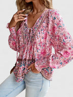 Women's Long Sleeve Blouse with Tie Neck and Floral Print - 7