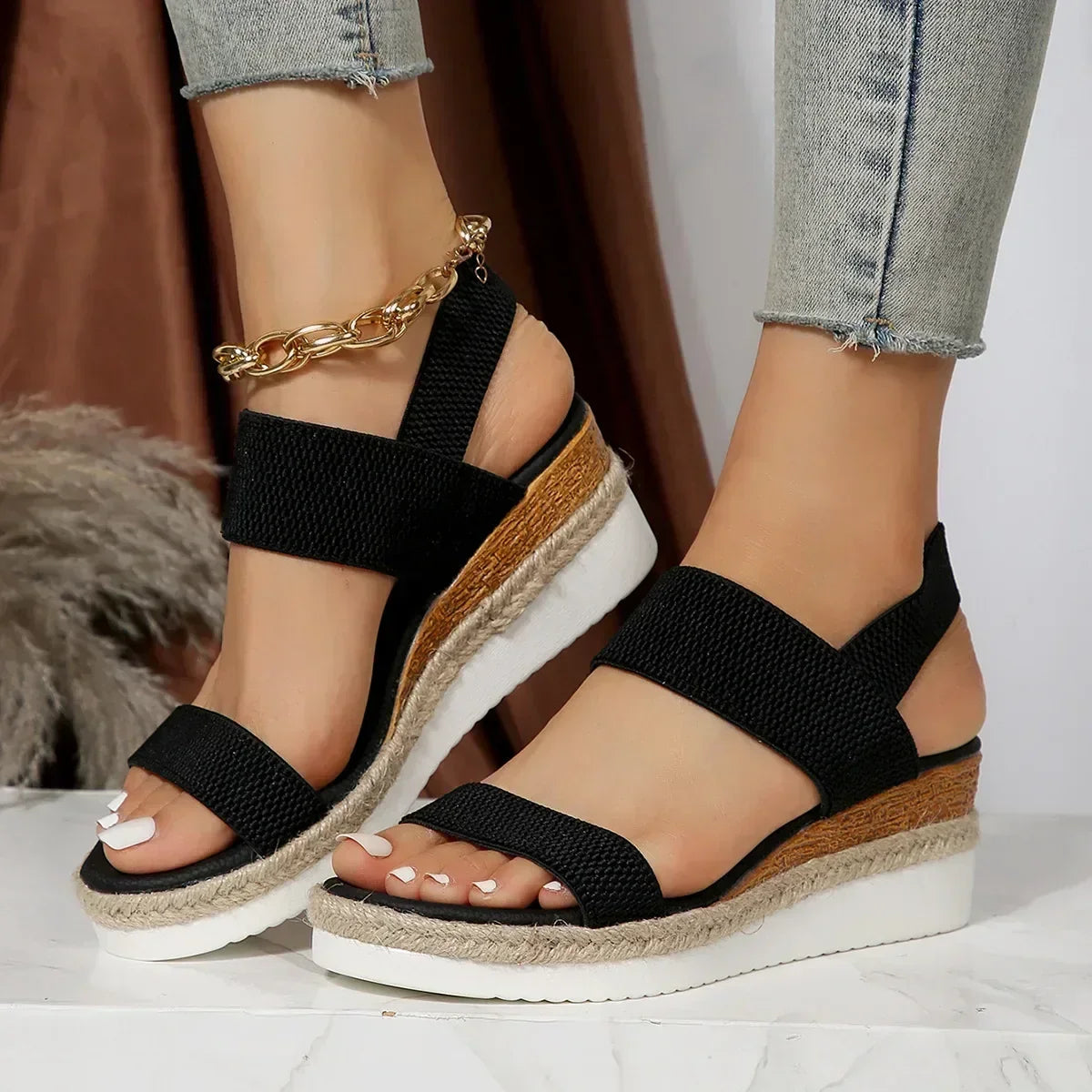 Women's Espadrille Flatform Sandals with Double Strap - 4