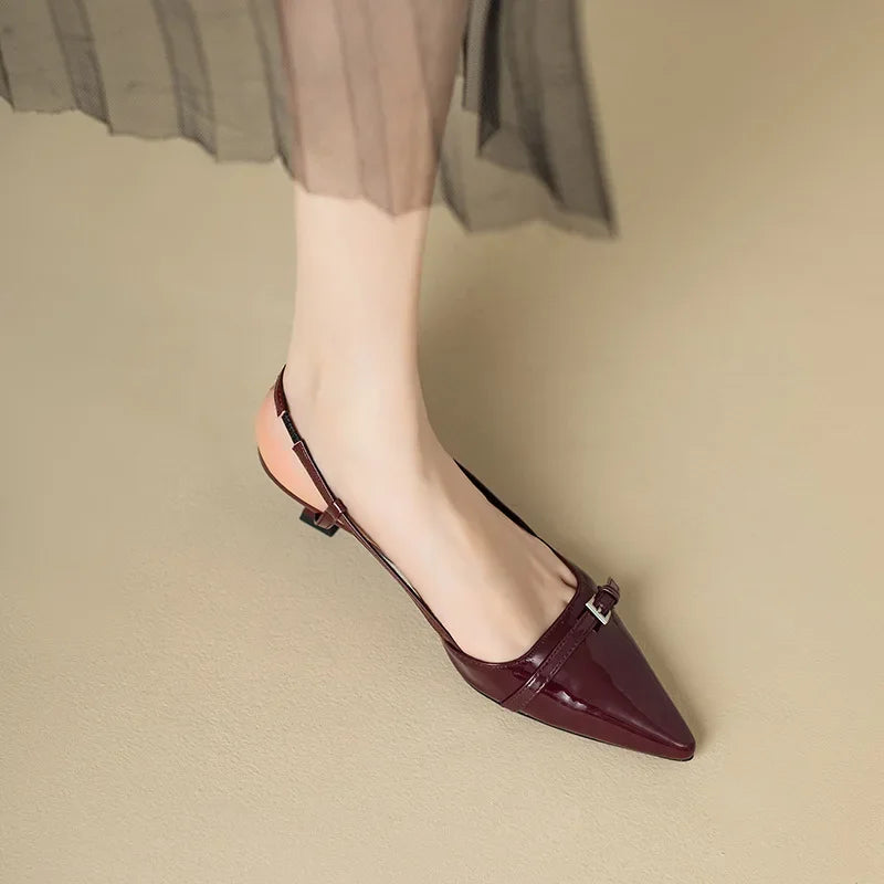 Women's Slingback Sandals Pointed Toe with Mid Heel - Red