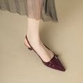 Women's Slingback Sandals Pointed Toe with Mid Heel - Red