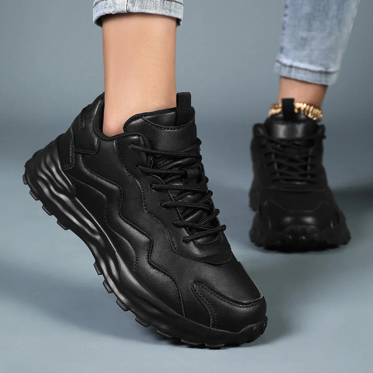 Women's Chunky Platform Sneakers with Mesh Upper - 5