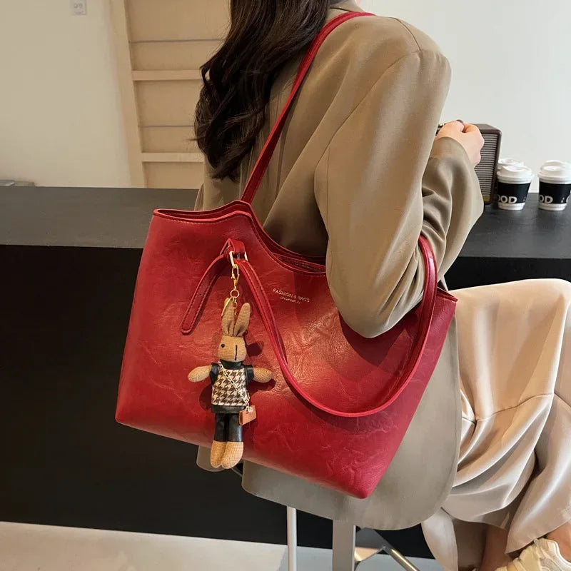 Women's Tote Bag with Detachable Charm and Vintage Finish - 8