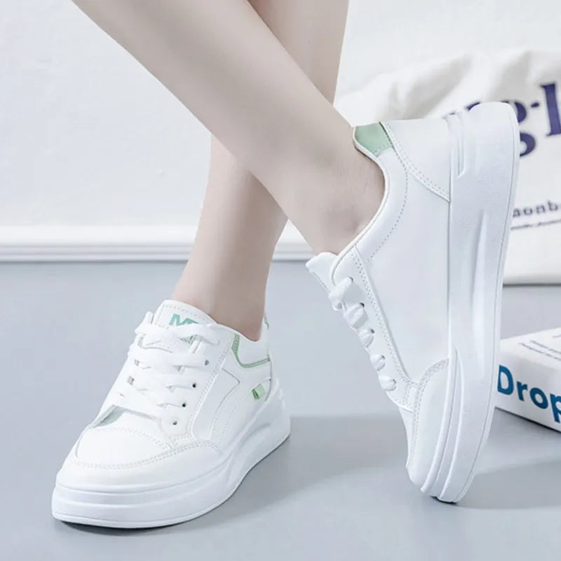 Women's Lace-Up Sneakers with Chunky Sole and Contrast Panel - 3