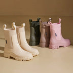 Women's Chelsea Rain Boots with Elastic Panels and Comfort Sole - 3