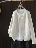 Women's Cardigan with Pearl-Effect Buttons and Relaxed Fit - Beige