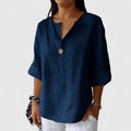 Women's Blouse Loose Fit V-Neck with Front Knot Detail - Navy Blue