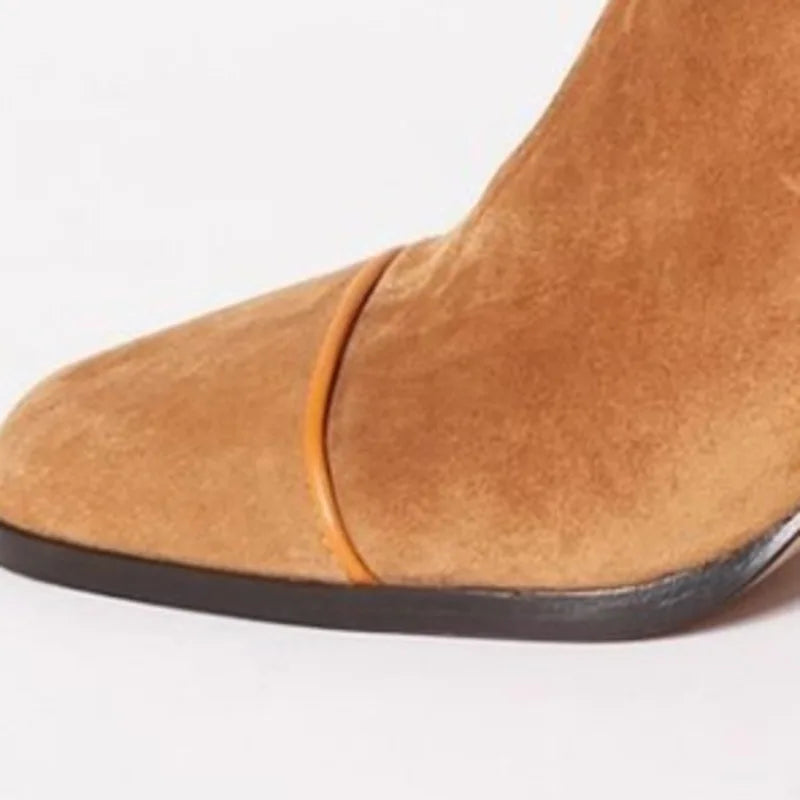Women's Ankle Boots with Block Heel and Contrast Panel - 5