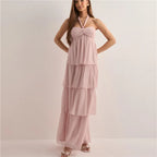 Women's Strapless Maxi Dress with Tiered Skirt and Bow Detail - 5