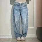 Women's Wide-Leg Jeans with Embellished Crystal Detail - 6