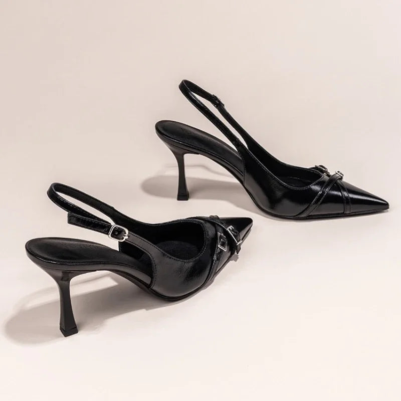 Women's Pointed Toe Slingback Court Shoes with Buckle Strap Heel - 5