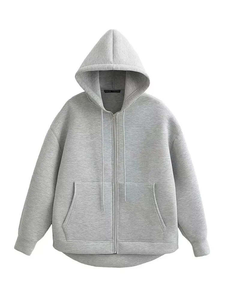Women's Hooded Zip Jacket with Relaxed Fit and Drop Shoulders - 4