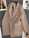 Women's Blazer Double-Breasted with Notched Lapel and Structured Fit - Khaki