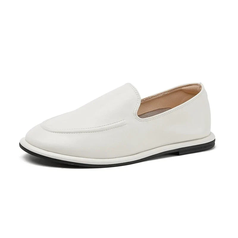 Women's Loafers Slip-On Flat with Round Toe - White