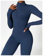 Women's Fleece Lined Jumpsuit with Zip Neckline and Long Sleeves - 4
