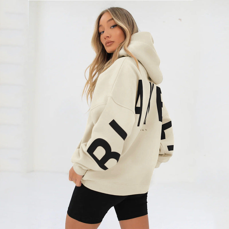 Women's Oversized Hoodie with Letter Print and Longline Fit - Ivory