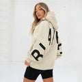 Women's Oversized Hoodie with Letter Print and Longline Fit - Ivory