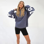 Women's Oversized Hoodie with Letter Print and Longline Fit - Blue