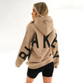Women's Oversized Hoodie with Letter Print and Longline Fit - Khaki