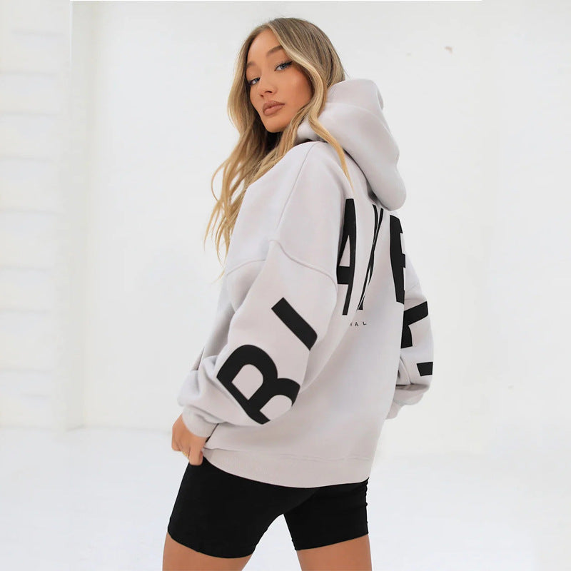 Women's Oversized Hoodie with Letter Print and Longline Fit - White