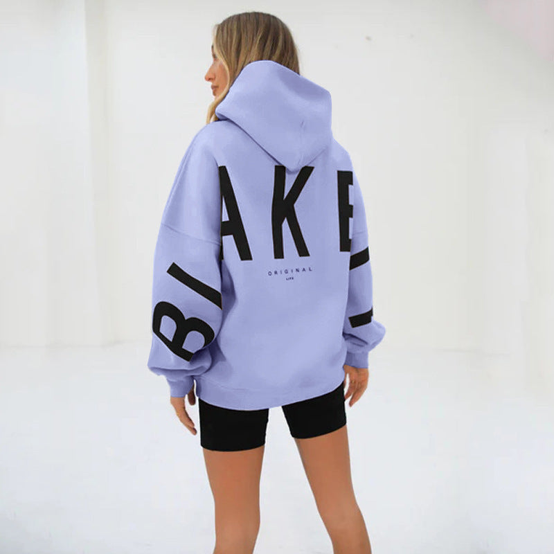Women's Oversized Hoodie with Letter Print and Longline Fit - Lilac
